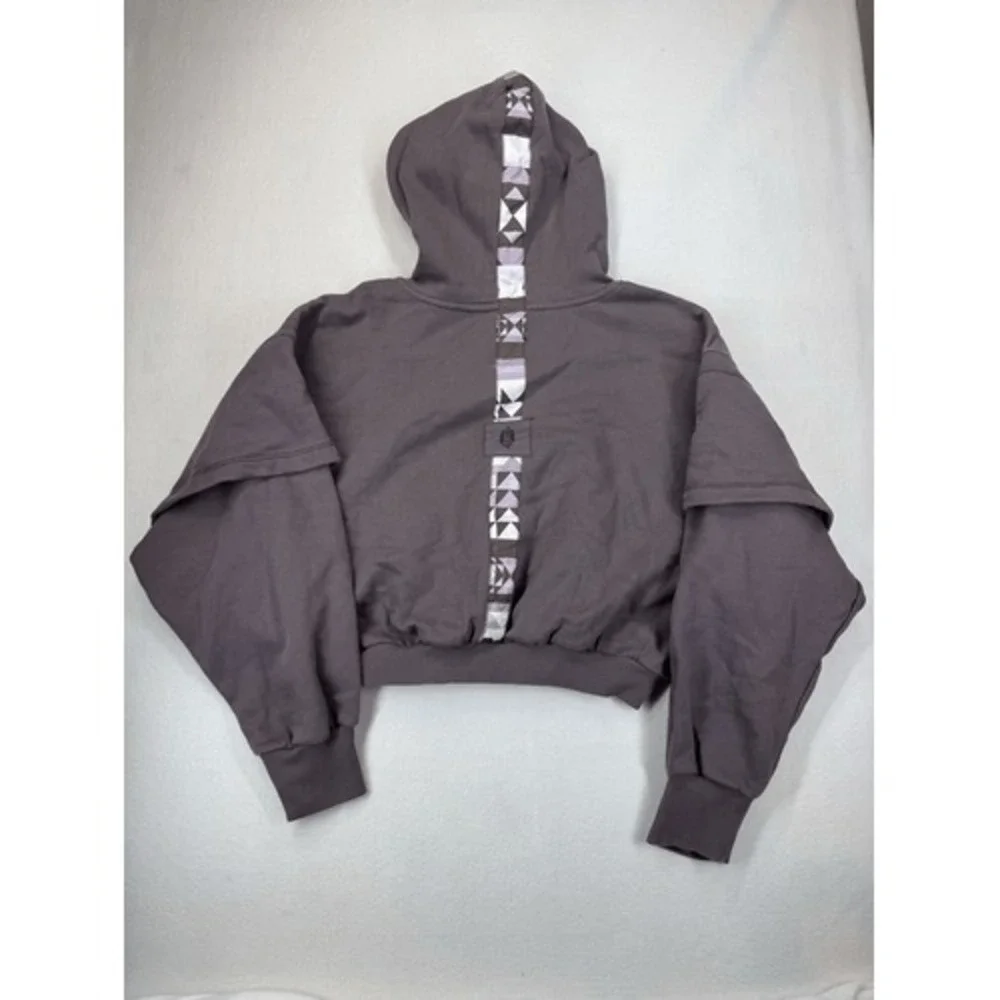 Free People Movement Snow Flow Hoodie Logo Geo Stripe Driftwood Combo XS NWT